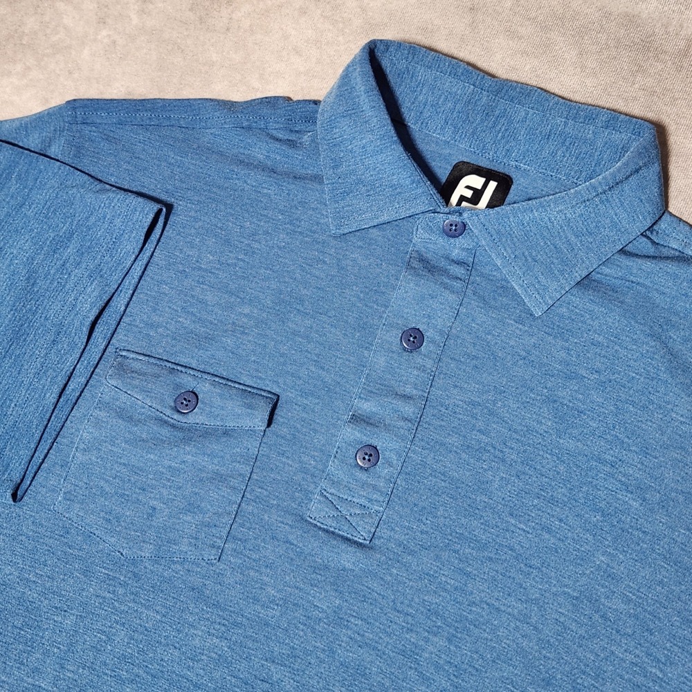 FootJoy Mens Blue Heathered Performance Golf Polo Shirt Pocket Large FJ
